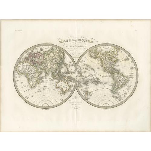 Antique Double Hemisphere World Map – Lapie, Paris, 1838 This elegant and finely engraved double-hemisphere world map was...