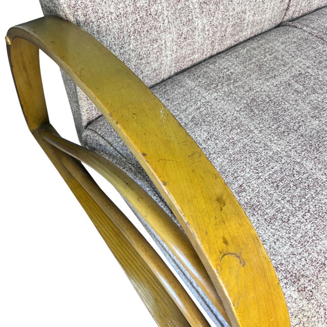 Brown American Designer Oak Frame Fabric Sofa For Sale - Image 8 of 12