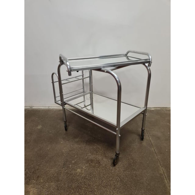 Mid-Century Modern Vintage Art Deco Aluminium Serving Trolley, 1940s For Sale - Image 3 of 9
