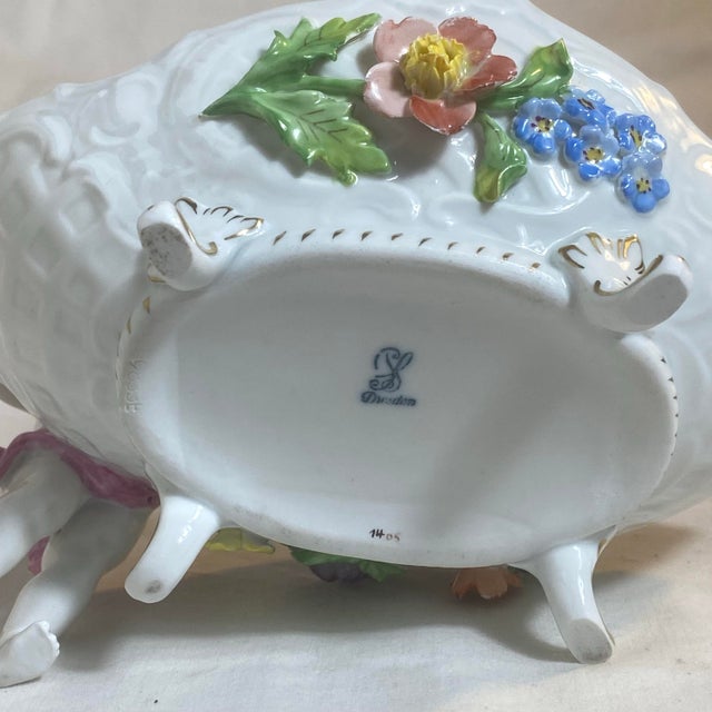 Vintage Dresden Porcelain Footed Cherub Dresser Top Bowl For Sale - Image 12 of 12
