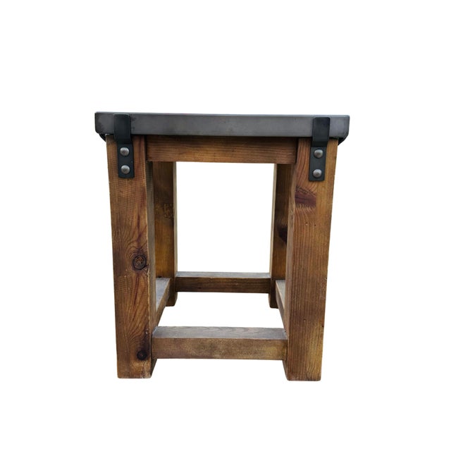 Restoration Hardware Rh Reclaimed Wood & Aged Zinc Strap Side Tables – Rustic Industrial Farmhouse Accent Tables For Sale - Image 9 of 16