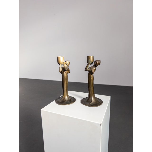 Art Nouveau Candleholders in Zinc, 1890s, Set of 2 For Sale - Image 4 of 8