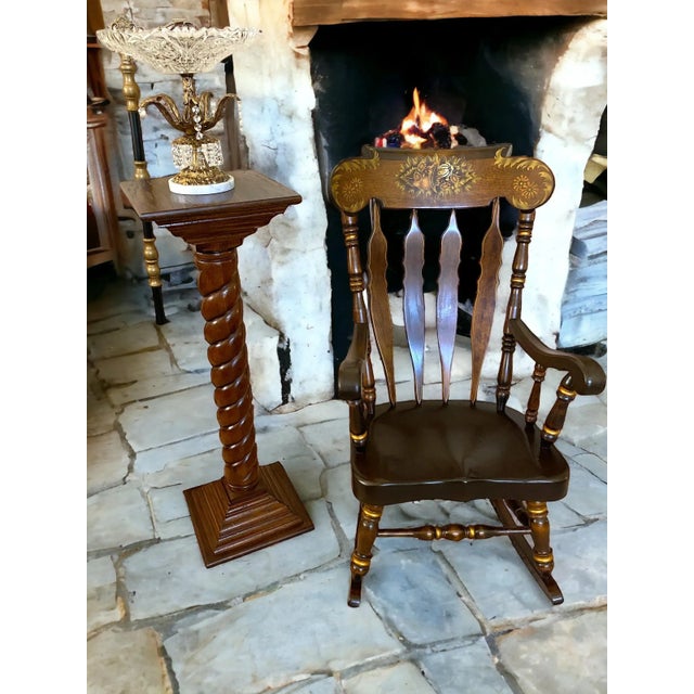 1960s Hand Made Nichols and Stone Solid Maple, Rocking Chair. High Back Floral Motif, Accented Throughout With Gold Tone Rings. For Sale - Image 10 of 12