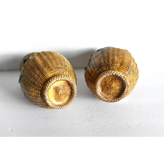 Antique Meiji Japanese Basketweave Vases With Crabs and Snails - a Pair For Sale - Image 12 of 13