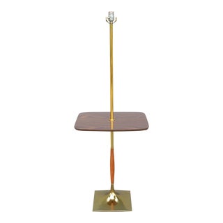 1960s Mid Century Laurel Brass Floor Lamp With Built-In Table Shelf For Sale