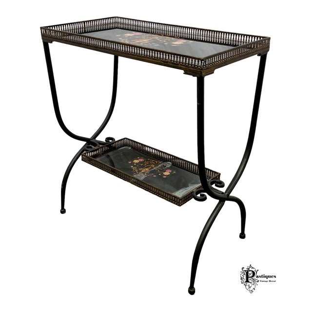 Vintage Traditional Rustic Style Floral & Scroll Glass and Wrought Iron