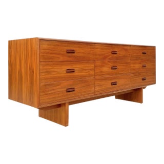 Mid-Century Teak Lowboy Dresser With Pedestal Legs For Sale
