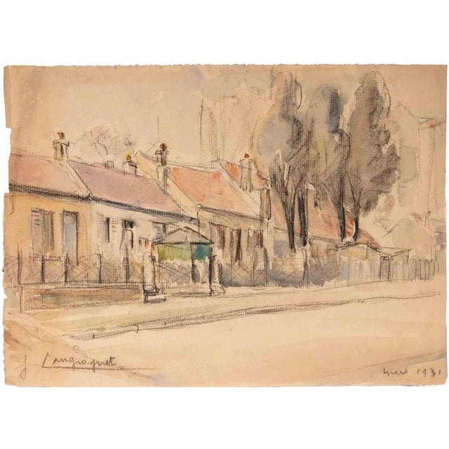Jeanne Langroguet, French Landscape, Pencil & Watercolor, 1931 For Sale