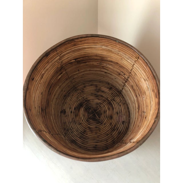 Vintage Italian Rattan Basket With Copper Rim For Sale In Charleston - Image 6 of 13