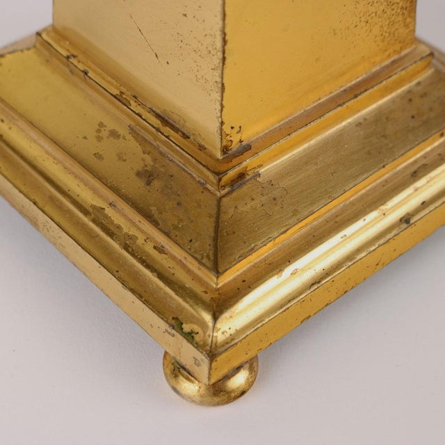 Metal Antique Candleholders with Square Base and Circular Feet in Gilded Bronze, Set of 2 For Sale - Image 7 of 10