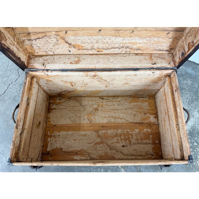 Brown Antique Wood Humpback Steamer Trunk For Sale - Image 8 of 8