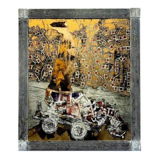 Andrea Stella "The Cart of Dreams" Large Gold Leaf Oil Mixed Media Abstract Painting, Italian Contemporary Art, 2010s For Sale
