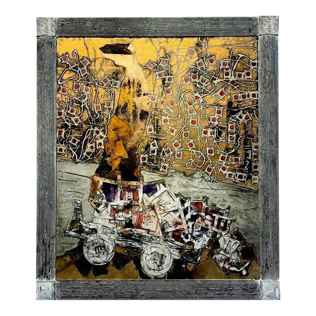 Andrea Stella "The Cart of Dreams" Large Gold Leaf Oil Mixed Media Abstract Painting, Italian Contemporary Art, 2010s For Sale