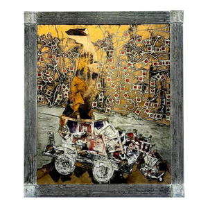 Andrea Stella "The Cart of Dreams" Large Gold Leaf Oil Mixed Media Abstract Painting, Italian Contemporary Art, 2010s