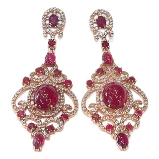 Bochic “Capri” Vintage Ruby & White Topaz Earrings Set In 18K Gold & Silver For Sale