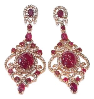 Bochic “Capri” Vintage Ruby & White Topaz Earrings Set In 18K Gold & Silver