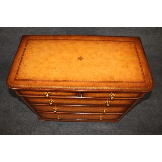 Maitland Smith Embossed Leather Wrapped Chest of Drawers Commode For Sale - Image 9 of 12