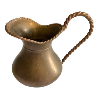 Vintage Small Solid Brass Pitcher With Rope Design Handle For Sale