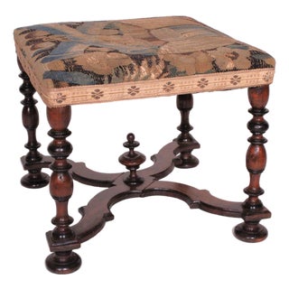 William and Mary Style Bench With Tapestry Seat For Sale