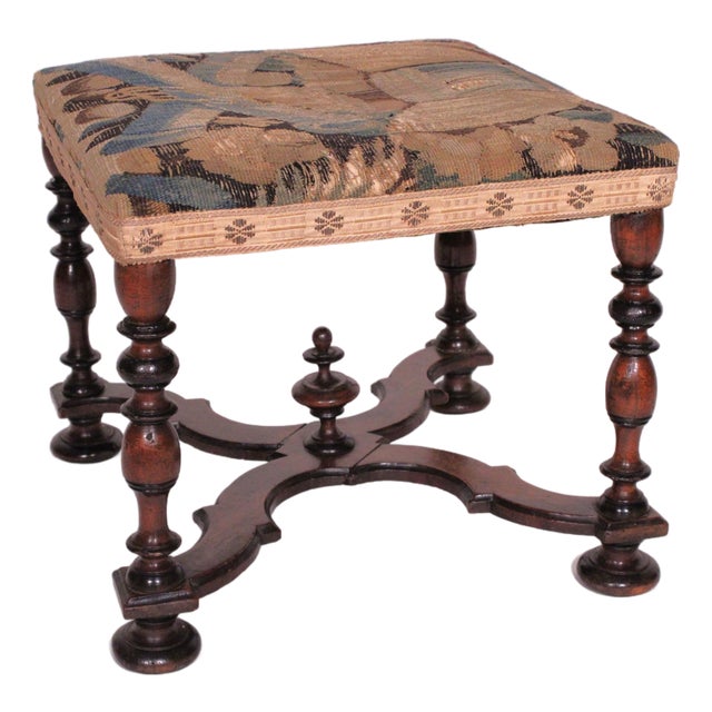 William and Mary Style Bench With Tapestry Seat For Sale