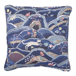 Schumacher Rolling Hills Pillow in Blue For Sale