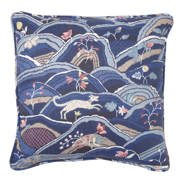 Schumacher Rolling Hills Pillow in Blue For Sale