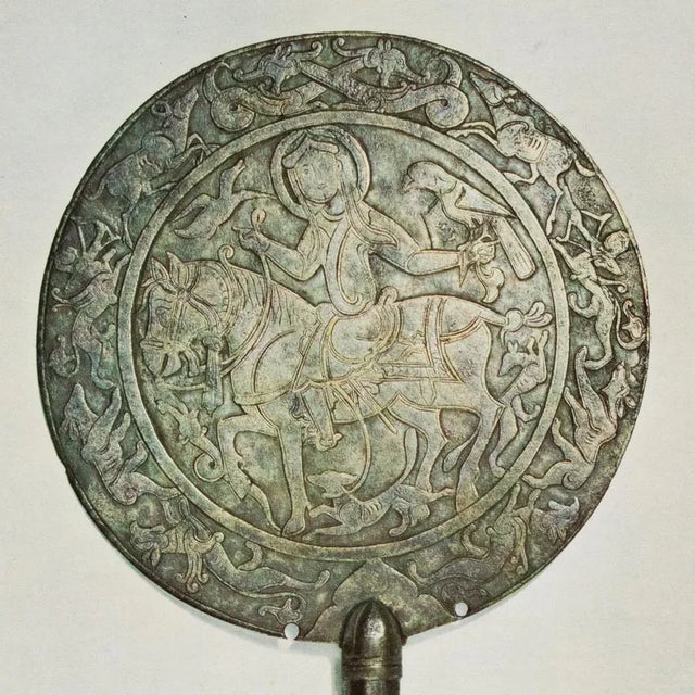 Early 13th Century Circular Steel Mirror, Original 1940s Swiss Photogravure For Sale - Image 4 of 9