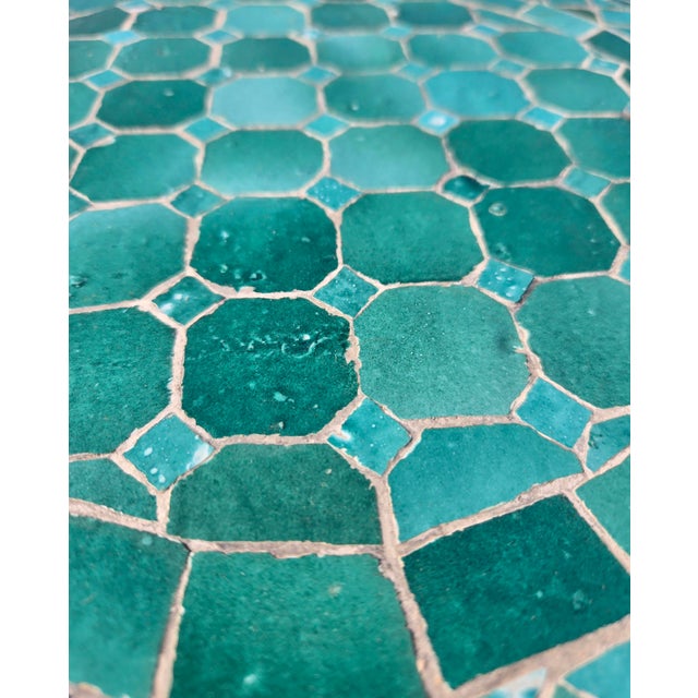 16" Mini Moroccan Mosaic Accent Table – Emerald / Teal Tile Top For Sale In Orlando - Image 6 of 6