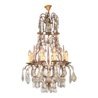 Antique French Napoleon III Brass Crystal Chandelier Gothic Style 6 Lights For Sale