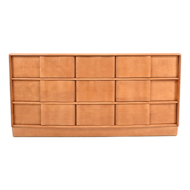 Heywood-Wakefield Mid-Century Modern Sculptura Birch 9 Drawer Long Dresser | Newly Refinished For Sale