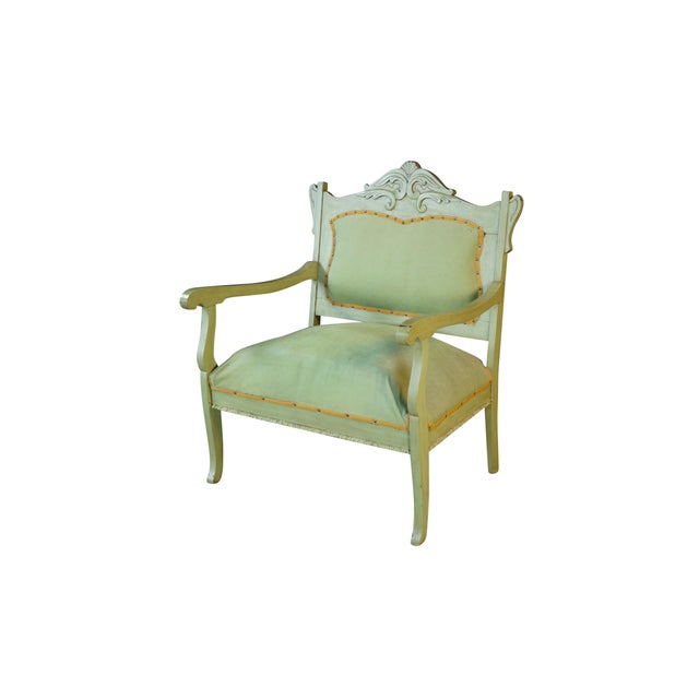 Victorian Antique Victorian French Country Louis XV Style Green Painted Settee Bench For Sale - Image 3 of 18