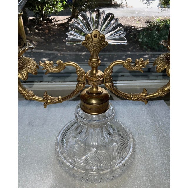 Metal Pair of Restauration Bronze Ormolu & Cut Glass Candelabra c.1825-1840 Paris France For Sale - Image 7 of 12