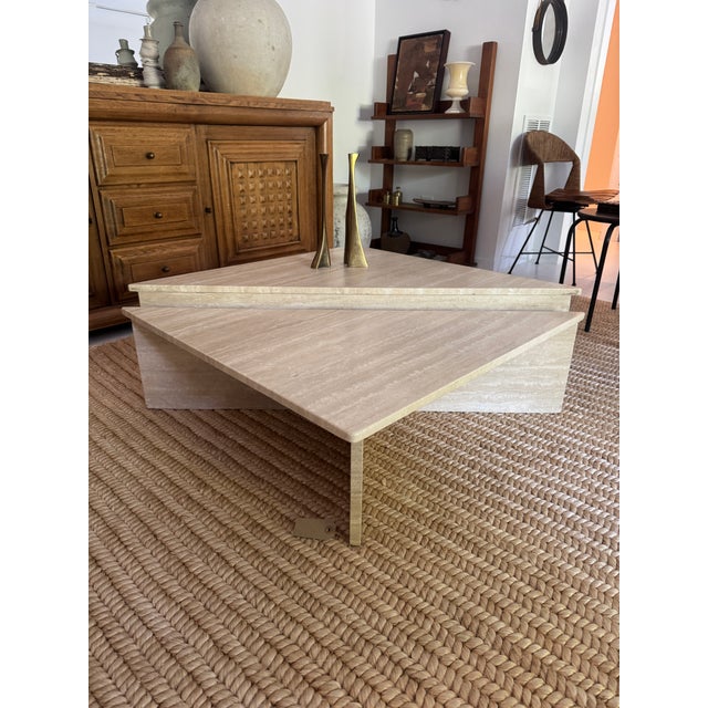 1970s Two Piece Triangular Travertine Coffee Tables, 1970s, France For Sale - Image 5 of 18