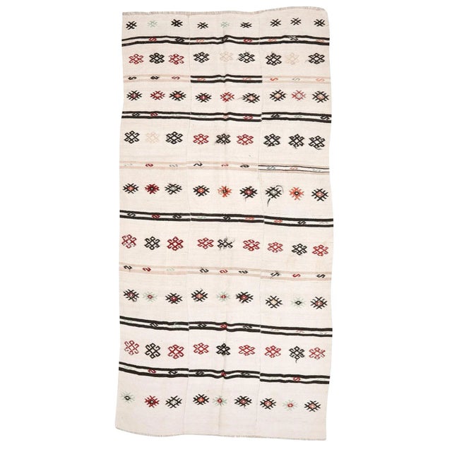 Textile Mid 20th Century Embroidered Vintage Turkish Hemp Kilim For Sale - Image 7 of 7