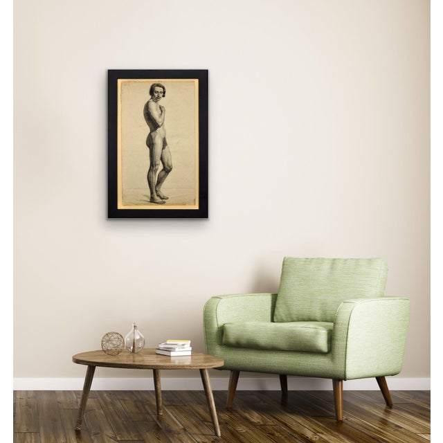 Henry Arthur Roberts, Life Study of a Standing Male Nude Carrying, 1800s, Charcoal and Pencil on Paper For Sale - Image 14 of 18