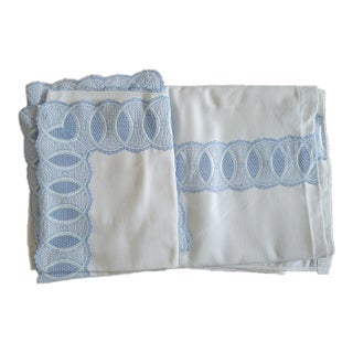 Vintage Matouk Blue and White Bedspread and Pillow Shams For Sale