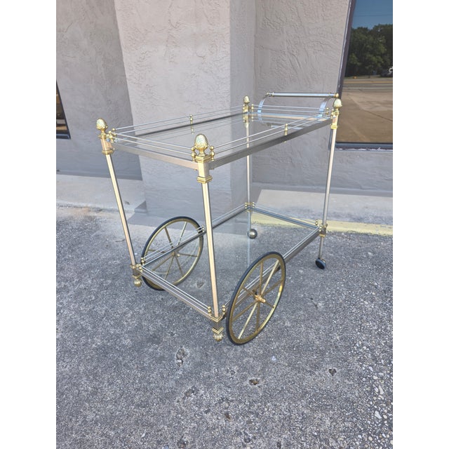 Transparent Vintage Traditional Brass and Chrome Bar Cart For Sale - Image 8 of 14