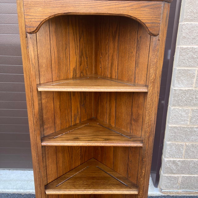 1980s Knob Creek Traditional Solid Oak Corner Shelving Units or