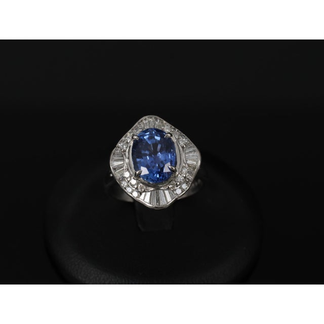 Late 20th Century 4.26ct Gia Ceylon Cornflower Blue Sapphire 0.71ct Diamond Platinum Ring Size 6.5 For Sale In New York - Image 6 of 18