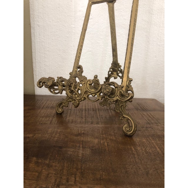 Vintage Solid Brass Ornate Gold Tabletop Easel Painting Picture Plate Holder For Sale - Image 10 of 11