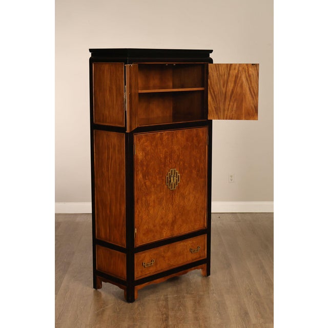 Asian Century Chin Hua Furniture Asian Style Burl Wood Cabinet Armoire For Sale - Image 3 of 18