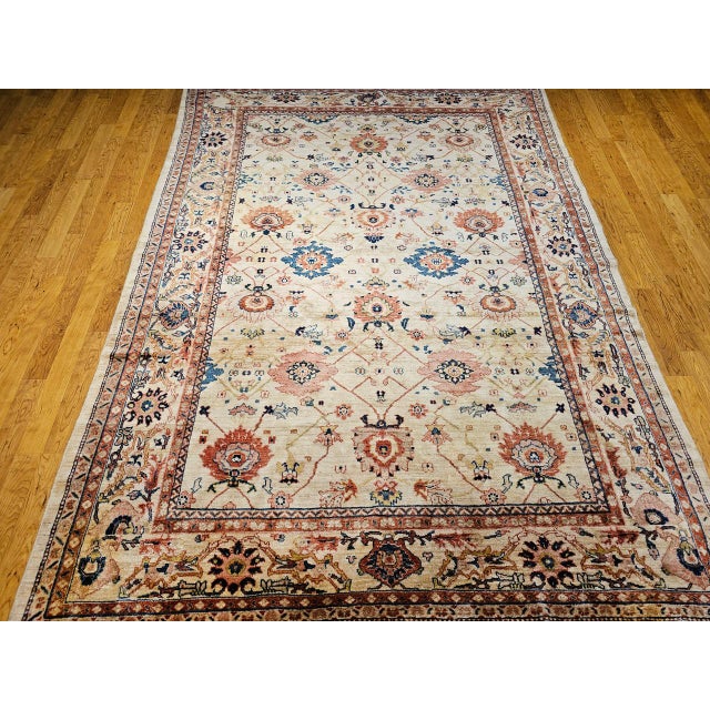 Persian Vintage Persian Mahal Sultanabad Rug, Hand-Knotted Wool, Geometric Pattern, 9x12, Ivory & Blue For Sale - Image 3 of 18