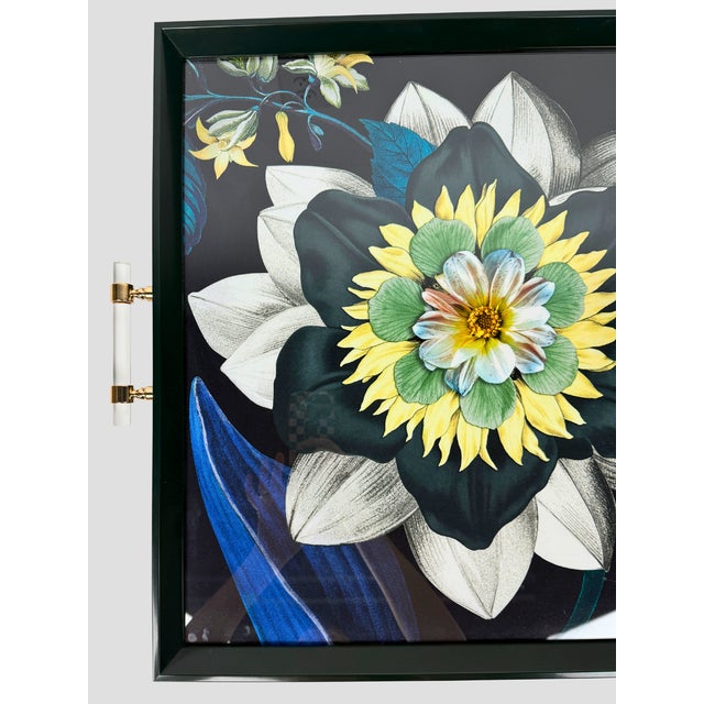 Custom Made by Trouvaille Home Black Tray in Christian Lacroix in the pattern "Atlantis". Acrylic encasing the tray...