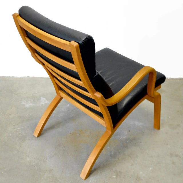 1960s Mid 20th Century Bentwood Beech Armchair With Black Leather Attributed to Stouby For Sale - Image 5 of 9