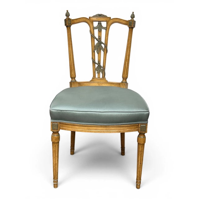 Shabby Chic Mid 20th Century French Louis XVI Floral Carved Side Chairs - A Pair For Sale - Image 3 of 8