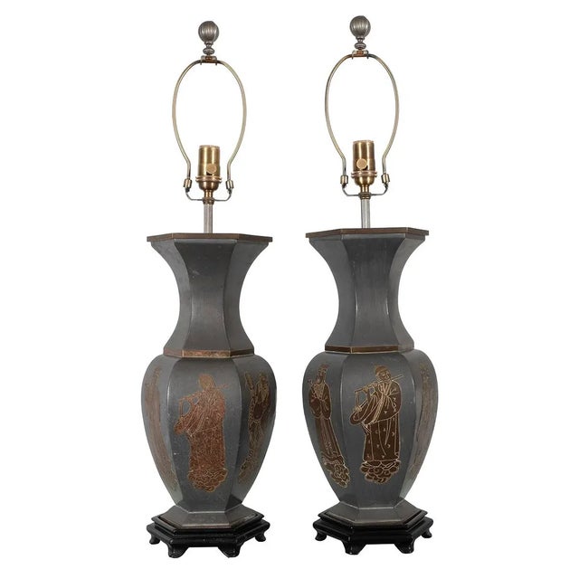 Vintage Pair of Chinoiserie Motif Table Lamps For Sale - Image 9 of 9