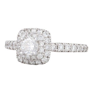0.55ctw Round Diamond Halo Engagement Ring 14k White Gold Size 6.5 For Sale