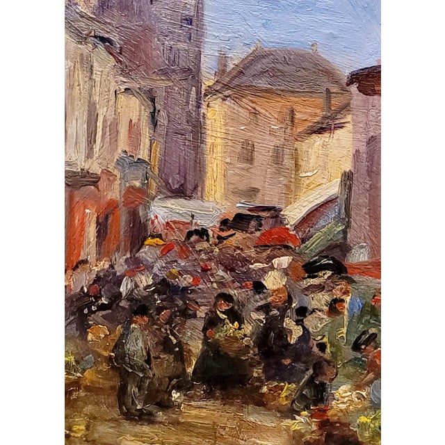Helen M. Goodwin- Flower Sellers at the Sunday Street Market-Oil Painting C.1910s For Sale - Image 4 of 9