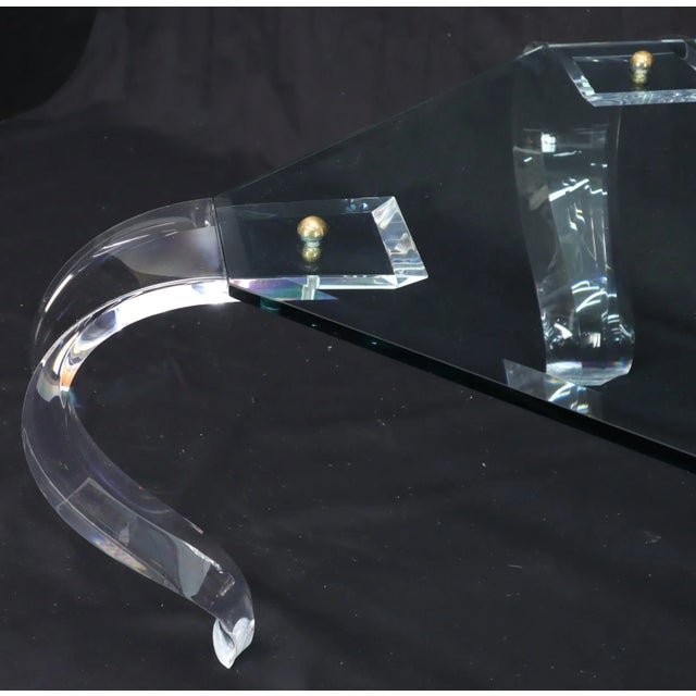 Glass Top Bent Lucite Legs Rectangular Coffee Table For Sale - Image 11 of 13