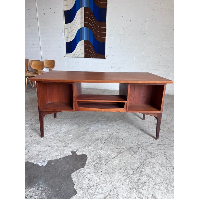 Brown Vintage Danish Teak 6-Drawer Desk With Bookcase For Sale - Image 8 of 8